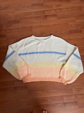 Billabong Cream Sweater with Peach, Yellow & Sky Blue Stripes